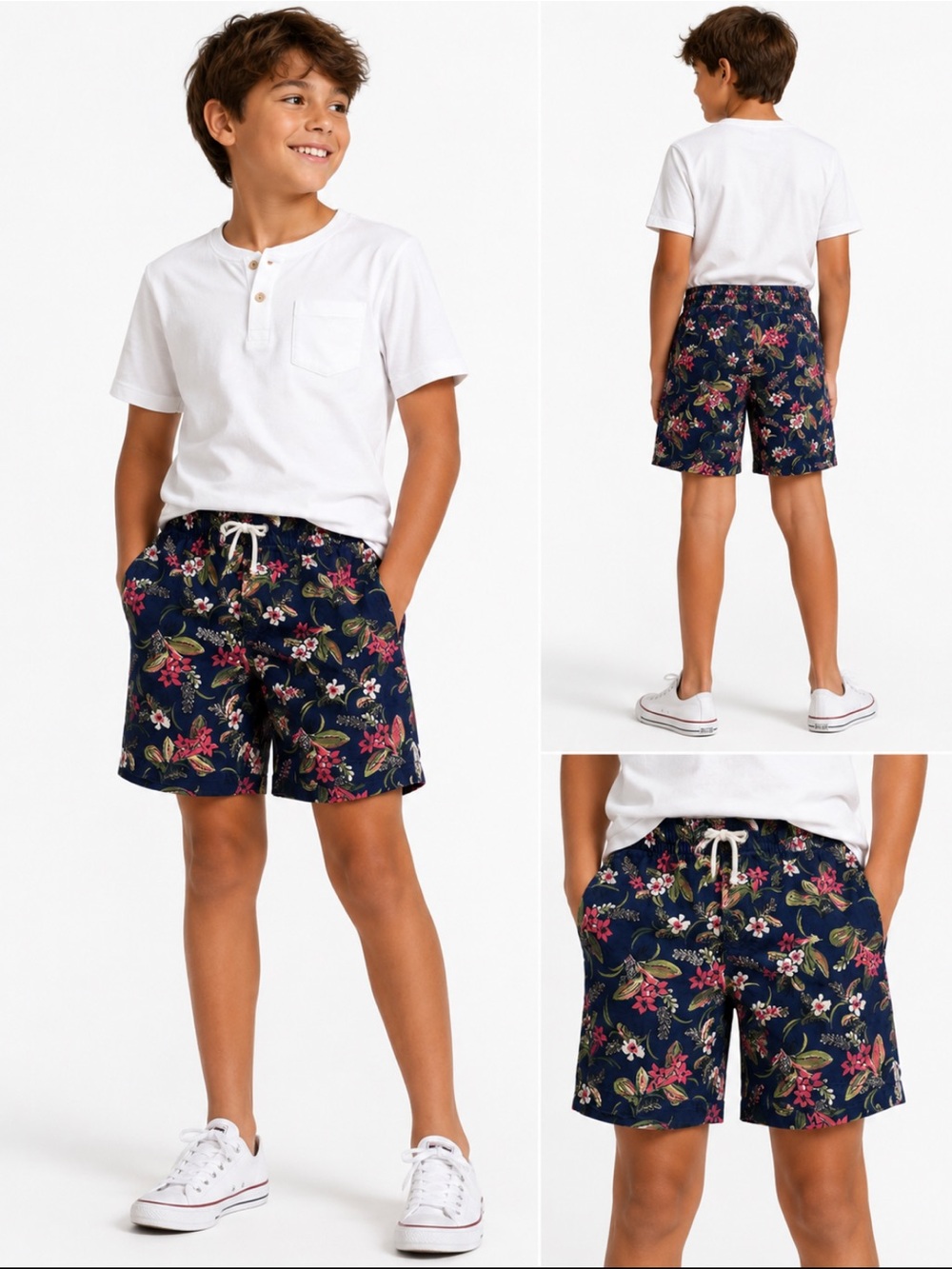 Polo Ralph Lauren Boys Size 10 Navy Floral Pull-On Cotton Shorts
